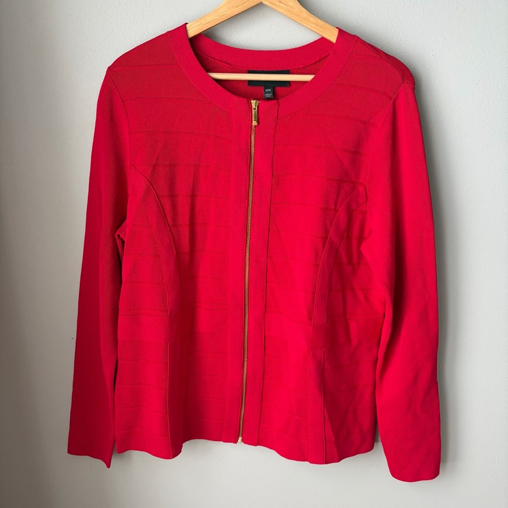 Lane Bryant Women’s‎ Size 14/16 Red Full Gold Zip Cardigan Ribbed Nylon Blend
